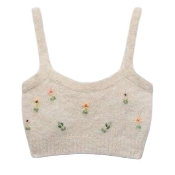 Zara Beaded Alpaca Knit Crop Top - Picture 1 of 8